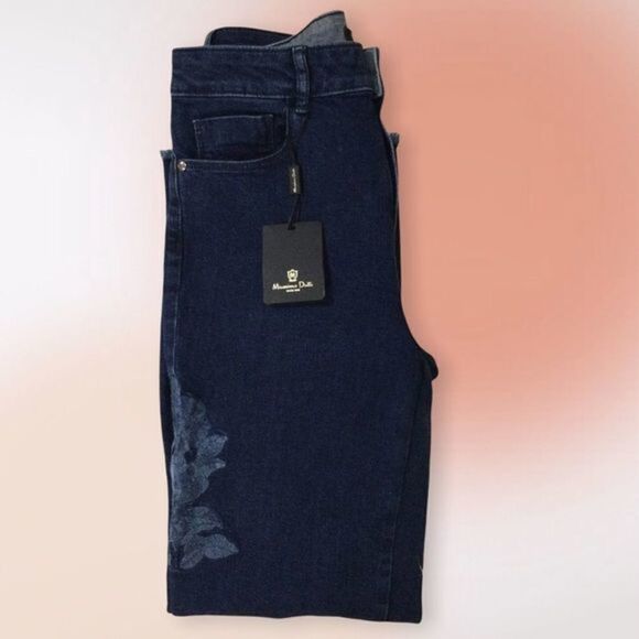 Massimo Duti High Rise Dark Wash Embroidered Frayed Hem Ankle Jeans Size 4 - Picture 5 of 11